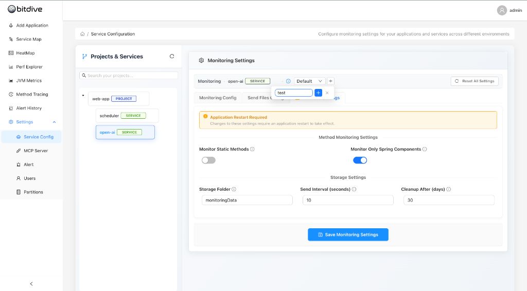 BitDive Environment Profiles - Switching between development, test, and production monitoring settings