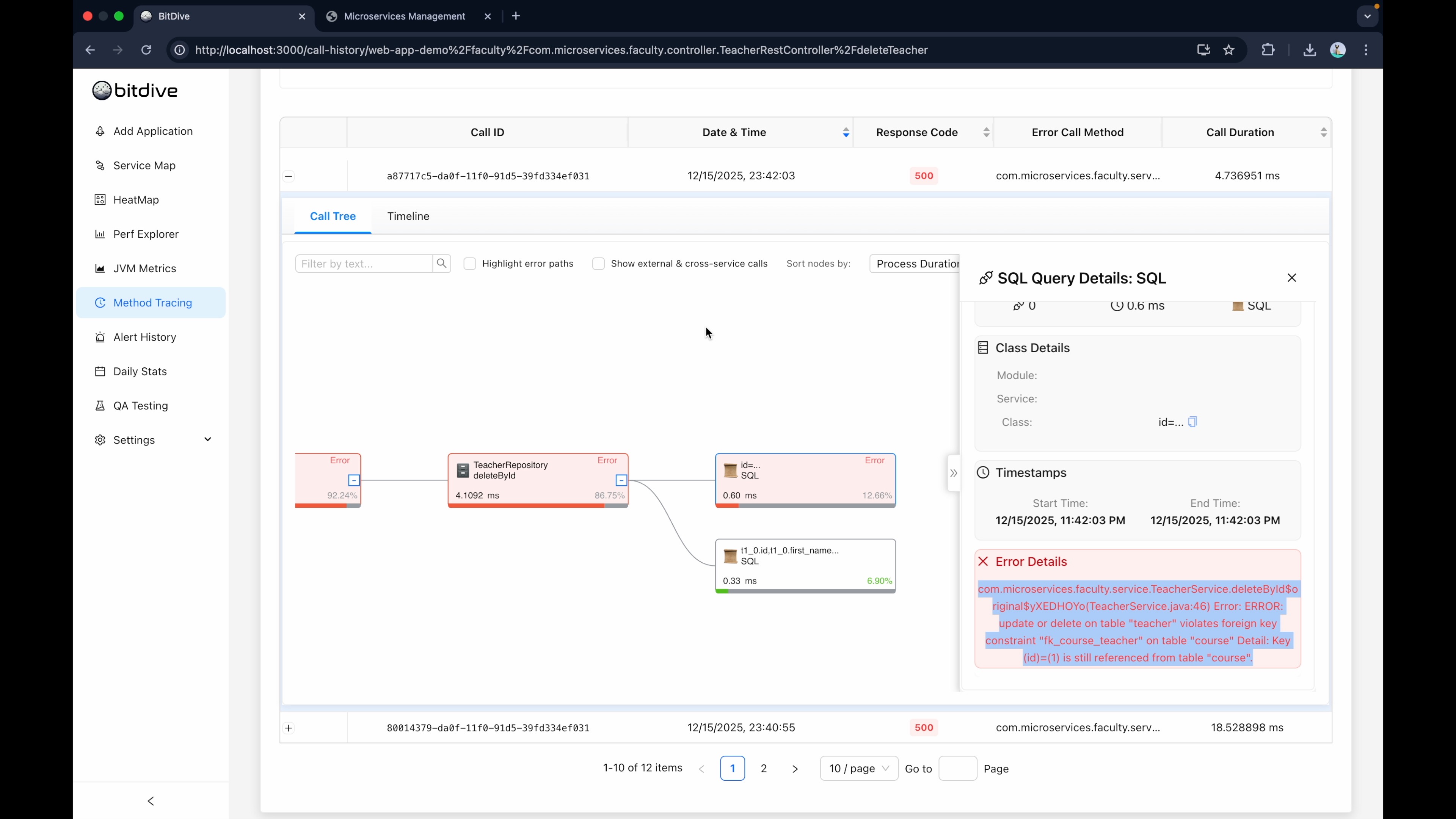 SQL Performance Analysis - Debugging database exceptions and slow queries within Java method traces