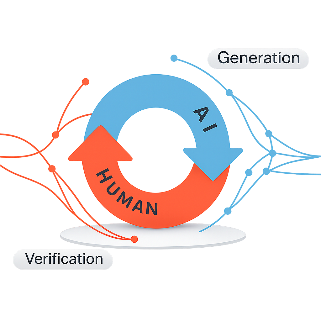 AI Assisted Verification Loop - Diagram showing the cycle of AI code creation and deterministic human verification